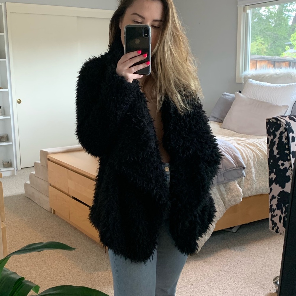 black faux fur cardigan